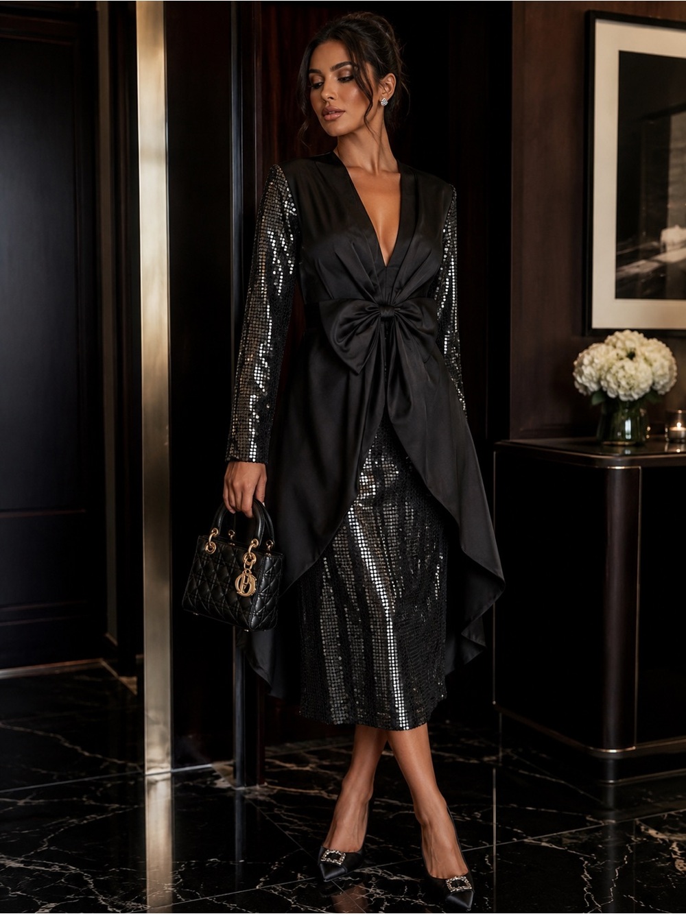 Dior (vintage)Black Sequin Twist-Front Dress